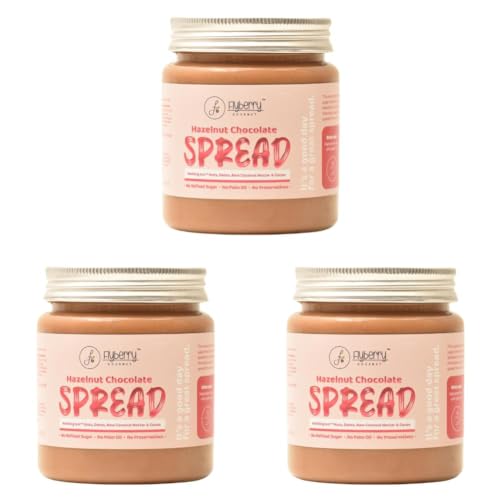 Image of Flyberry Gourmet Hazelnut Chocolate Spread | 34% Hazelnut & 23% Almond | No Palm Oil & Refined Sugar | 100% Natural Ingredients | No Added Preservatives | Easy To Spread on Bread, Paratha | 500 g