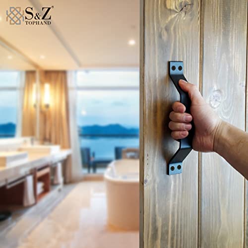 Image of S&Z TOPHAND 9 inch Sliding Barn Door Handle, Black Gate Handle Set, Door Pull, Pull Handle for Sliding Barn Door,Both Interior and Exterior Doors, Door Handle (4)