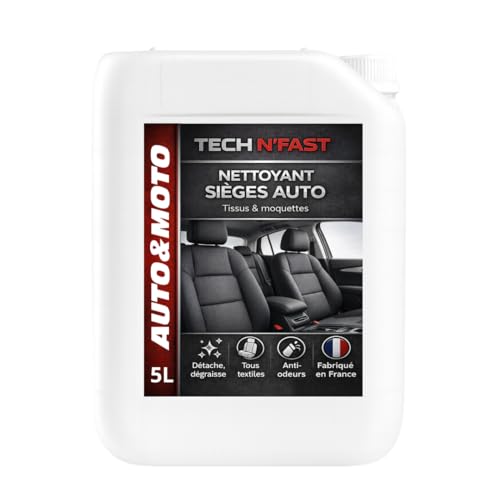 TECH N'FAST Nettoyant Sièges Auto Tissu & Moquettes 5L Détachant Textile Auto, Anti-Odeurs, pour Tapis et Intérieurs Voiture – Usage Pulvérisateur ou Shampouineuse – Fabriqué en France