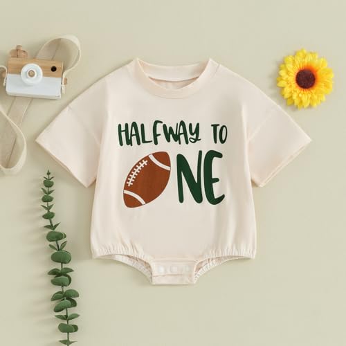 Kayotuas First Birthday Outfit Boy Half Way to One Baby Bubble Romper Birthday Boy Short Sleeve Bodysuit Shirt Summer Clothes2