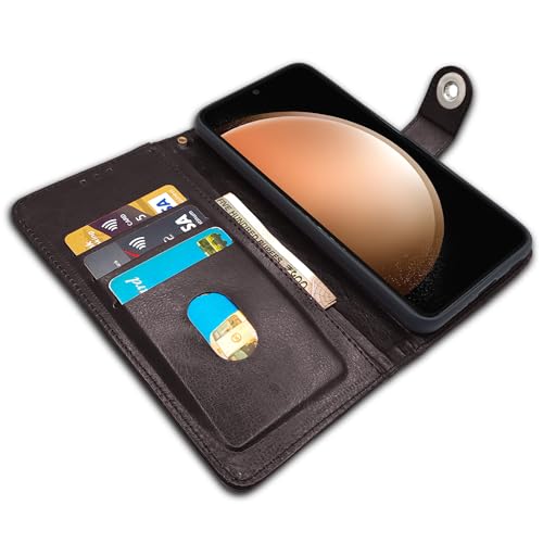 Image of Pikkme Samsung Galaxy S23 FE 5G Flip Cover Leather Finish | Wallet Stand and Shock Proof | Inside TPU with Card Pockets | Complete Protection Button Flip Case (Coffee)