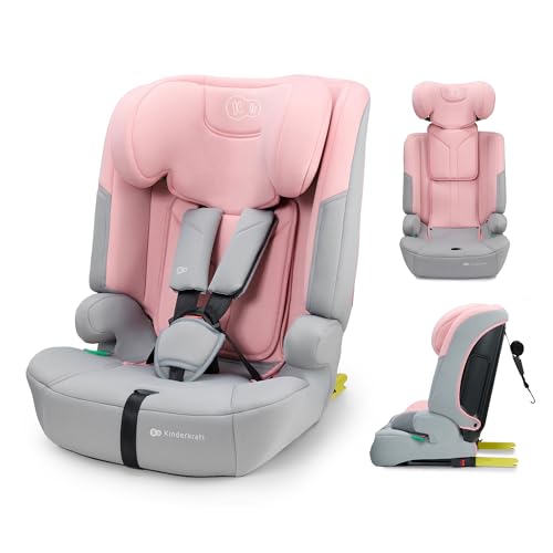 Kinderkraft SAFETY FIX 3 PRO I-SIZE 76-150 cm Seggiolino Auto 9-36 kg isofix, Alzatina auto bimbi, Poggiatesta regolazione, Cinture di sicurezza, extra TOP TETHER, Facile da pulire, Rosa