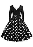 EFOFEI Womens Rockabilly Knee-Length Swing Dress Audrey Hepburn Evening Party Dress Vintage Polka Dots Tea Dress Black 3XL