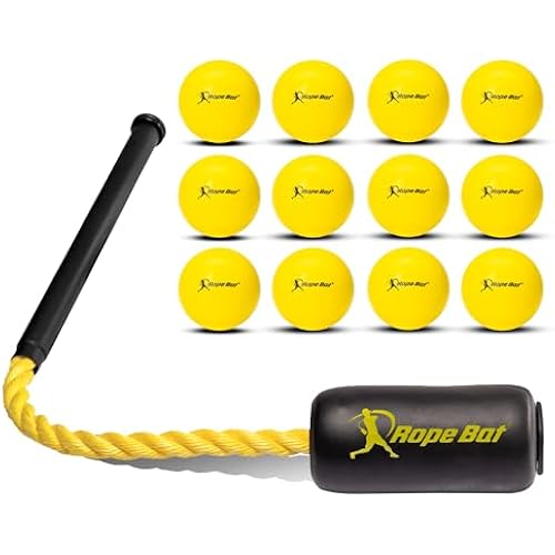 Rope Bat Original Patented Swing Trainer w/ 12 Balls - Baseball & Softball
