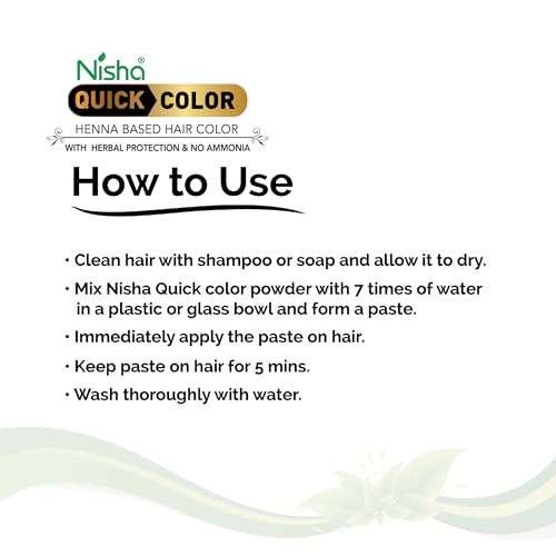 Image of Nisha 10 Minute Quick Henna Powder Hair Colour - Organic Henna-Based Instant Hair Colour for Women & Men, 100% Gray Coverage, Ammonia-Free, Natural Black Hair Dye (60g Each, Pack of 3)