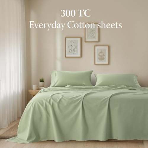 Image of Threadmill 300TC Cotton King Sheet Set, Sateen, Solid, Sage Green, 4-Piece | 100% Cotton, Sateen Weave, 4-Piece Set, 16 inch Deep Pocket, Fade-Resistant, Breathable, All-Season, Lightweight