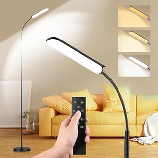 LED Uplighter Floor Lamp Adjust freely, 18W 1800LM Dimmable Floor Standing Lamp with Remote & Touch Control, 1min Installation, Standard Eye Caring Reading Lamps Living Room Modern for Bedroom (Black)
