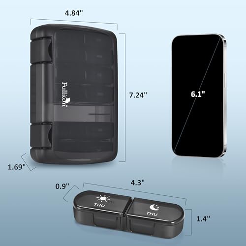 Image of Fullicon Large Portable Pill Organizer 2 Times a Day, Black