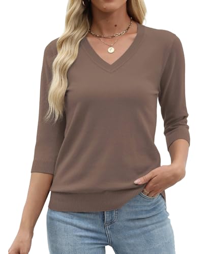 JomeDesign Womens Sweaters 3/4 Sleeve Pullover Tops V Neck Blouses Business Casual Fashion Clothes2