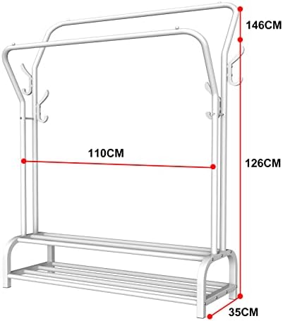 LOEFME Clothes Rail, Heavy Duty Metal Coat Stand, Free Standing Clothes Rack Shoes Rack, Minimalism Coat Rack, Double-Rail Clothing Rail, Sturdy Durable Garment Rack, White
