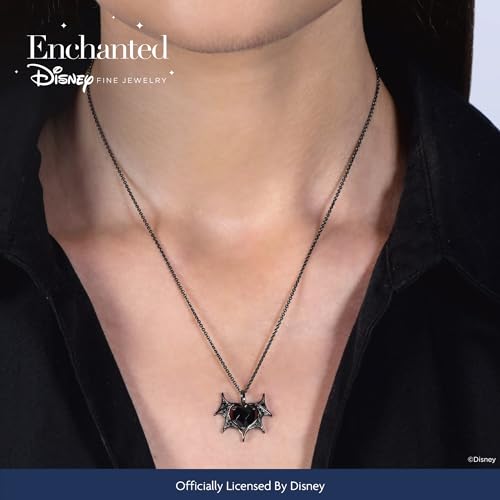 Jewelili Enchanted Disney Fine Jewelry Maleficent Wing Heart Necklace for Women | Black Rhodium over Sterling Silver | Heart Black Onyx & 1/10 CTTW Black Diamonds | 18" Cable Chain | Gift for Her2