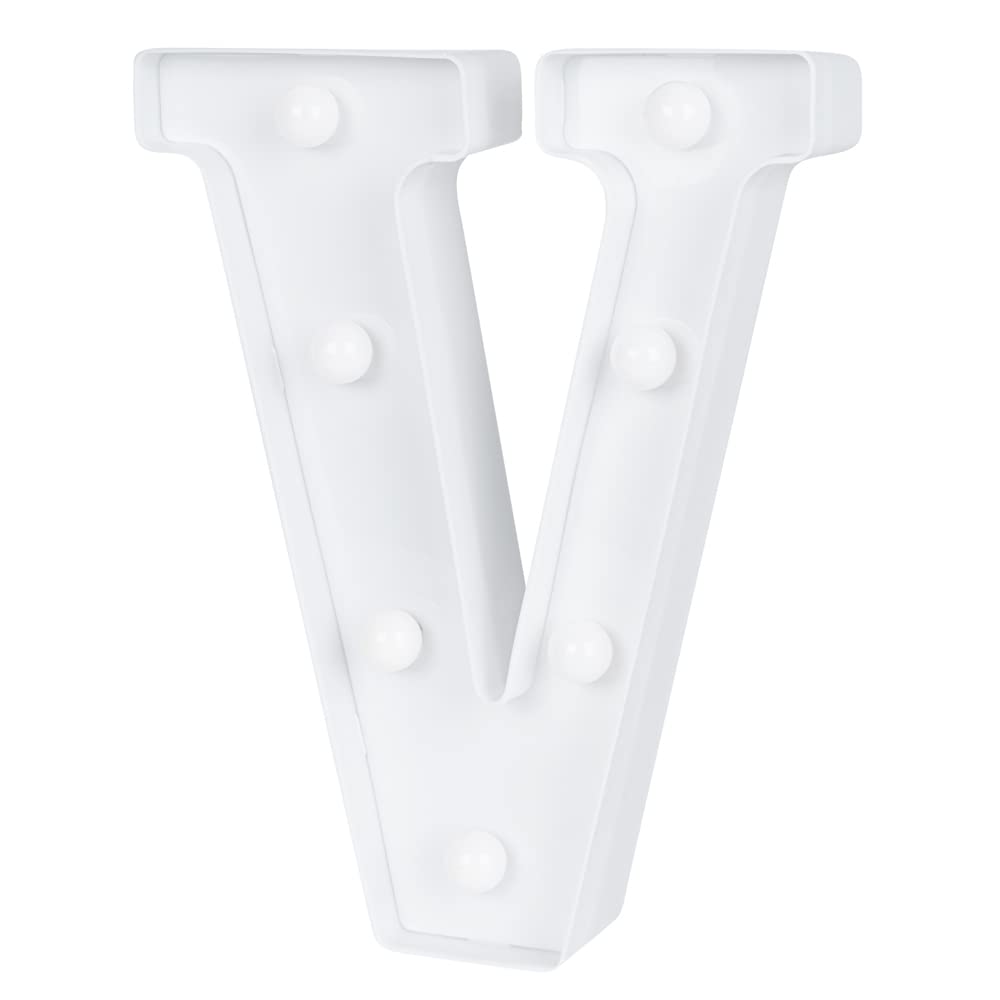 Restaurantware Illumify 6.7 x 1.2 x 8.7 Inch Light Up Letter 1 Durable Marquee LED Light - Letter V Touchproof White Plastic Party Light Keyhole Slot For Parties Weddings Or Special Events