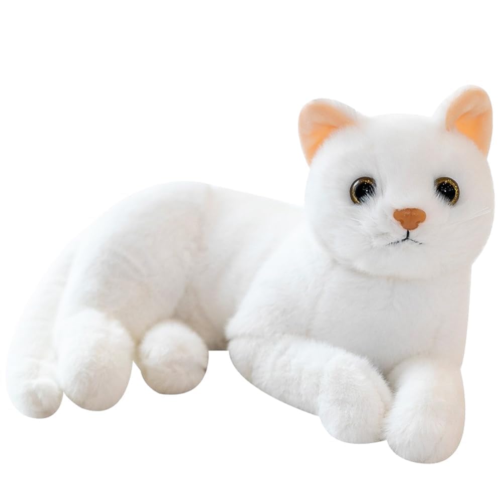 YUPDFGB Plush Cat Stuffed Animal, Stuffed Toy Cute Doll Model Lifelike Cats Doll Kitten Farm Animals Toys Birthday Gifts, Realistic Home Decor Ornament for Boys and Girls White