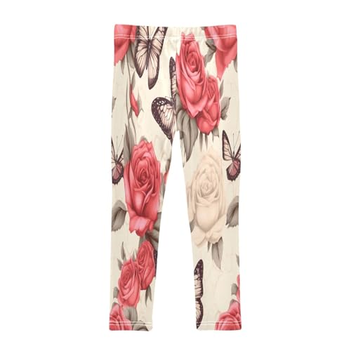 Toddler Girls Leggings Printed Yoga Pants Leggings Butterfly Red White Rose for Kids2