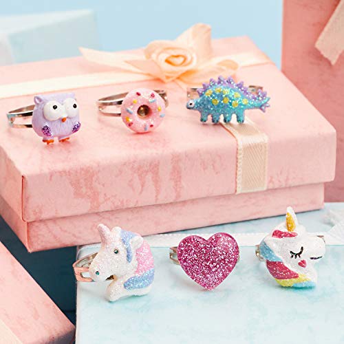 G.c 12Pcs Girls Necklaces And Rings Set With Sparkling Unicorn Owl Dinosaur Candy Heart Design Colorful Gift Party Favors Friendship Pretend Dress Up Play Jewelry For Kids Child Toddler #TOP2