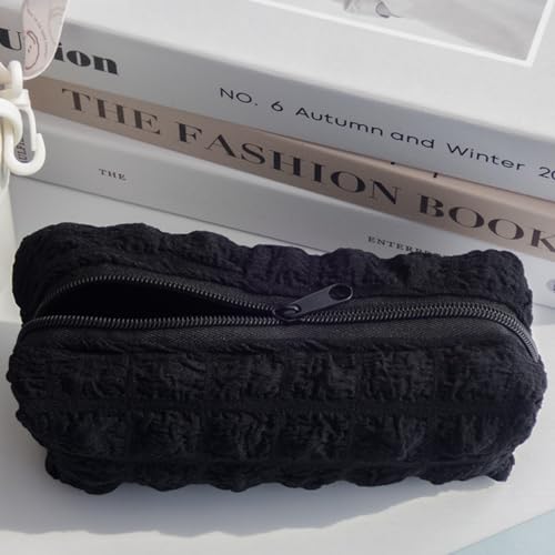 Image of Makeup Bag Checkered Cosmetic Bag Plush Makeup Pouch 1Pcs Large Capacity Makeup Bags Puffer Pencil Pouch Checkered Pencil Case for Teenage Girls (black)