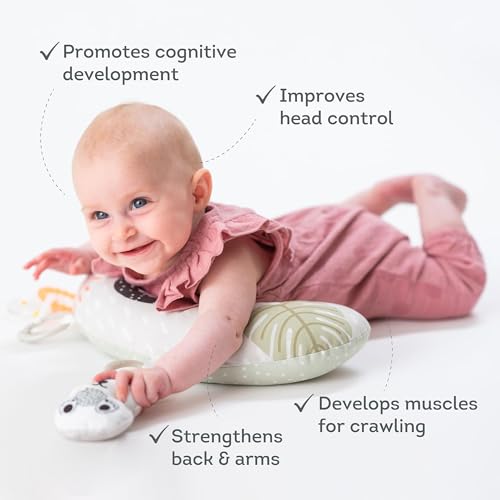 Image of Taf Toys Ergonomic Tummy Time Support Toy with Teether and Rattle - Soft and Supportive Baby Toy for Enhanced Motor Skills Development