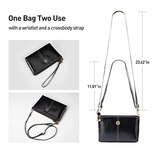 Bison Denim Small Crossbody Purses For Women Clutch Crossbody Bag Wristlet Handbags Large Capacity Genuine Leather Double Zipper Clutch Handbag Purses For Women Sunflower Design #TOP4