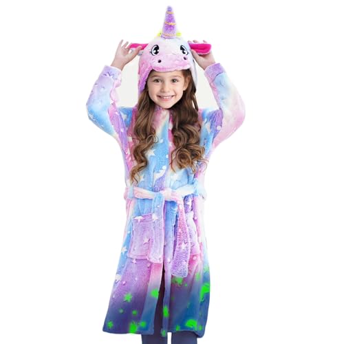 Glow in The Dark Unicorn Robe for Girls | Ultra-Soft Hooded Bathrobe & Sleepwear | Machine Washable, Ages 5-10