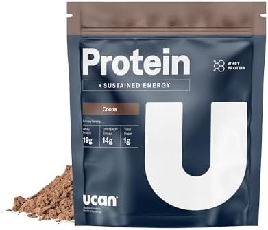 UCAN Energy + Whey Protein Powder – 19g Per Serving with Amino Acids EAAs & BCCAs – Keto Protein Powder – No Added Sugar, Gluten-Free – Cocoa – 12 Servings