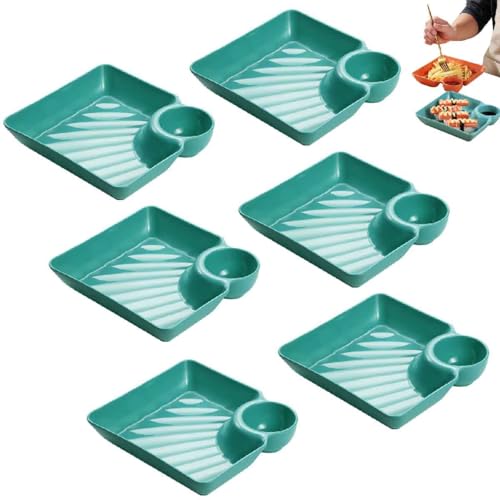 6 Pcs Sauce Separated Plate,Chips and Salsa Serving Dish Plates,Dumpling Plates with Sauce Compartment,Veggie Platter Dipping Se