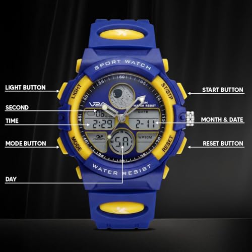 Image of V2A Nova Pro Kids Watch for Boys Age 8-14 | 44mm Analog Digital Sports Watch | Alarm Stopwatch Backlight | TPU Strap | 30M Water Resistant | School & Birthday Gift | Gift for Boy