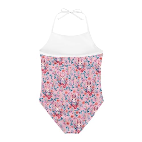Image of Cute Backless One Piece Swimsuits for Girls Adjustable Halter Strap Bathing Suit Beach Swimwear for Girls