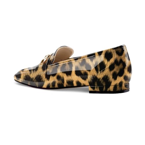 Image of Oh Mispares Womens Loafers Square Toe Low Heel Penny Loafers Fashion Comfortable Slip on Flats Casual Dressy Shoes for Women Work Office Patent Leather