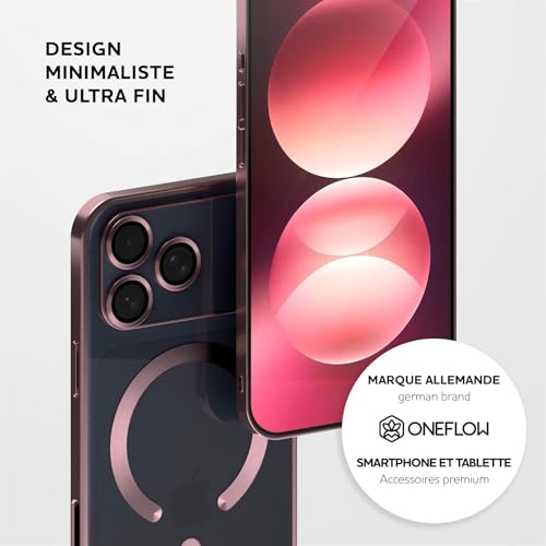 Coque iPhone 17 Pro Max ONEFLOW Aura rose en silicone transparent compatible MagSafe - 3