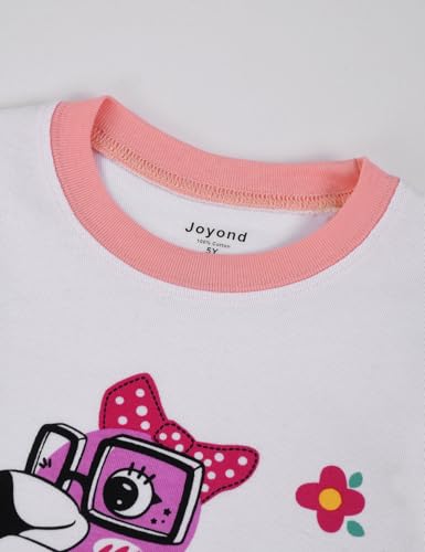 Joyond Girls' 4-Piece Snug Fit Cotton Pajama Set Size 2T-12Years, Kids Girls Long-Sleeve Clothes Top and Pants Sleepwear Sets4