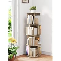 Quikraen Rotating Bookshelf 360° revolving bookcase for Kids Room Free Standing Rotating bookcase Multi-Functional Display Organizer for Home Study Room Bedroom (4-Tier | Oak | No wheels)