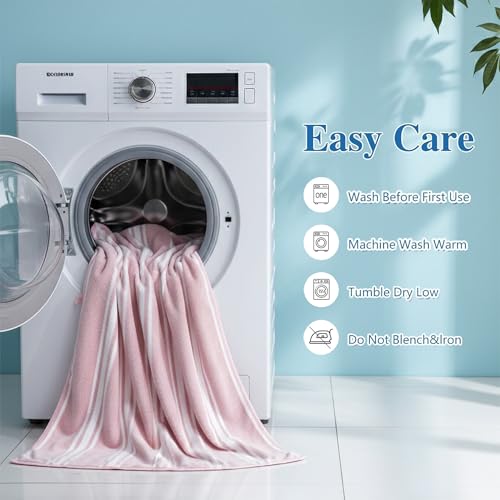 Image of Cortina Stripe Printed Towels for Bath (70 x 140 cm) 380 GSM Microfiber, Ultra Soft, Highly Absorbent & Quick Dry for Gym, Beach & Bathroom Towels for Men, Women & Kids (Pink Big Stripe)