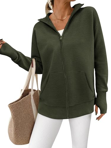 Image of PRETTYGARDEN Womens Long Sleeve Zip Up Ribbed Cardigan Sweaters