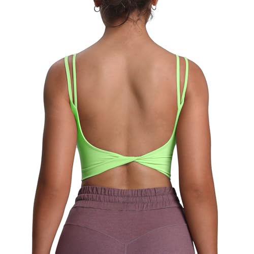 Image of Aoxjox Women's Workout Sports Bras Fitness Padded Backless Yoga Crop Tank Top Twist Back Cami