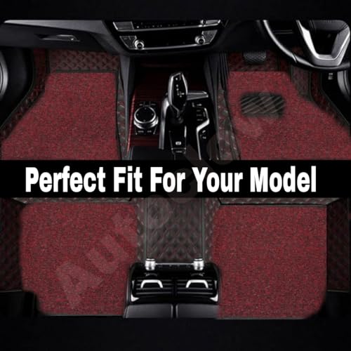 Image of Autoclow /Premium 7D Car Mat for Tata Punch EV (Model:2024-2026)|| Luxury Leather Dual-Stitch 7D Car Floor Mat Full Set ||100% Waterproof ||Color: Black Stitch-RED Grass (Design-1)