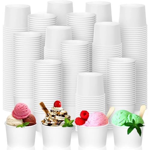 Image of Nuenen 500 Pcs 8 oz Summer Ice Cream Paper Cups Bulk Disposable Dessert Cups Solid Color Paper Dessert Bowls for Snack Sundae Spring Party Favors Ice Cream Bar Supplies (White)