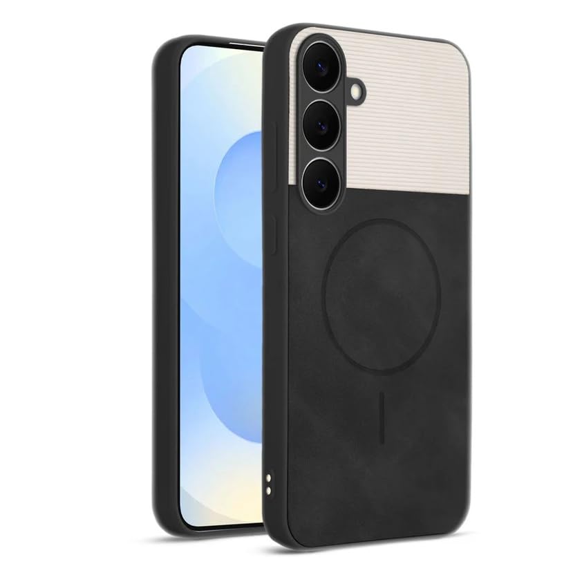 Image of Bintage CASE Mac Safe Design Hard Light Weight Back Case | Soft Border Camera Protect | Dual PU Leather Finish Back Cover Compatible for Samsung Galaxy A35 5G - White & Black
