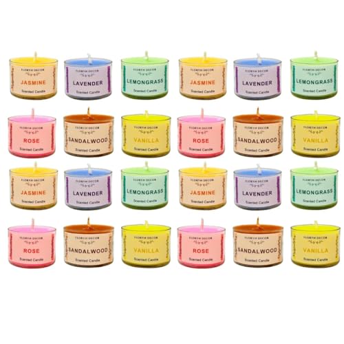 Image of Floryn Decor Scented Candles Gift Set for Home Decor, Non-Breakable and Reusable Jars, Fragrances - Lavender, Rose, Vanilla, Jasmine, Sandalwood, Lemongrass (24)