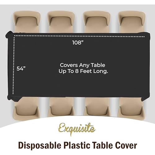 Image of Exquisite 6-Pack Plastic Tablecloth 54x108 Rectangle Value Pack Plastic Table Cover - Black