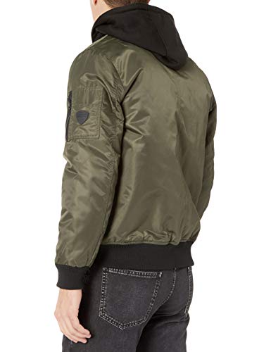 GUESS Men's Hooded Bomber Jacket, olive, M