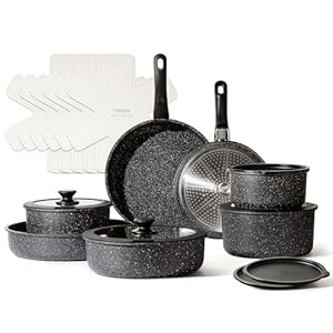 CAROTE 21pcs Detachable Handle Pots and Pan Set, Nonstick Induction Cookware, Removable Handle, RV Oven Safe Cookware, Midnight Black