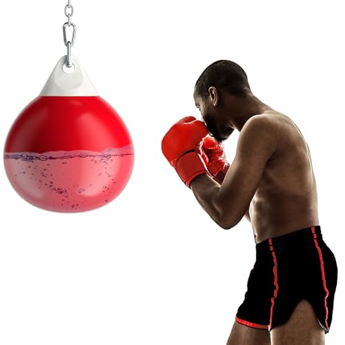 SPOTRAVEL 45cm/52cm Water Punch Bag Water Training Bag with Adjustable Metal Chain Insurance Buckles & Water Injection Hose Aqua Boxing Bag for Adults kids (Red 45 x 58cm)