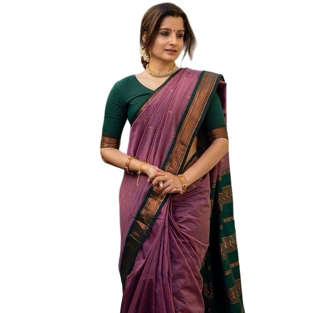 Image of Pure Kalyani Cotton Saree | Zari Border & Blouse Piece - Lata Gadwal Design | Traditional Saree