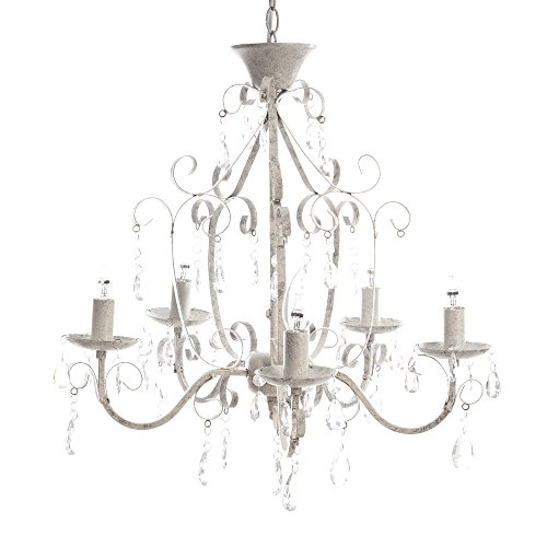 Lampadario da soffitto a 5 bracci, bianco, stile