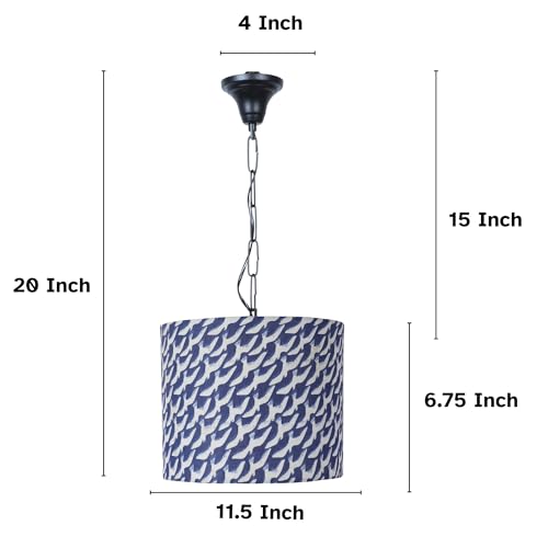 Image of tu casa Flocking Bird Print Fabric Glow Pendent Light Hanging Lamp for Bedroom, Living Room, Lounge, Office, Gifting Area Without Bulb for Home Decoration (Height - 20 inch)