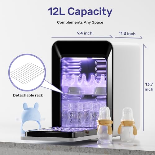 Image of NCVI 12L UV-Light Baby Bottle Dryer Pro for Infant Must Have Can Hold 12 Baby Bottles, Baby UV Household Box Cabinet for Baby Pacifiers /Silicone Teether Toys /Breast Pump Parts