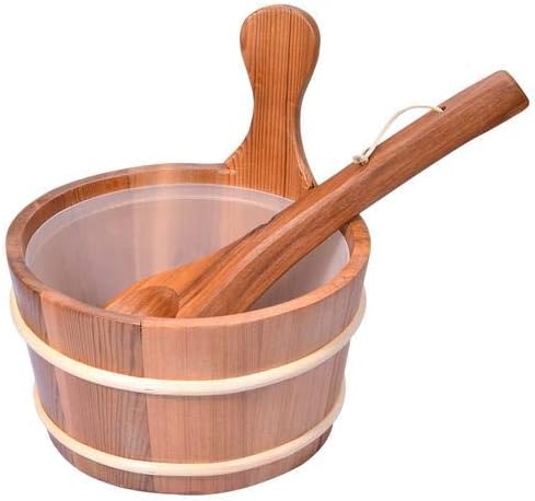 Astarama Sauna Bucket and Ladle, Handmade Cedar Wooden Hot Tub Barrel Sauna Natural Sauna Spa Accessory Bath Accessories Supplies
