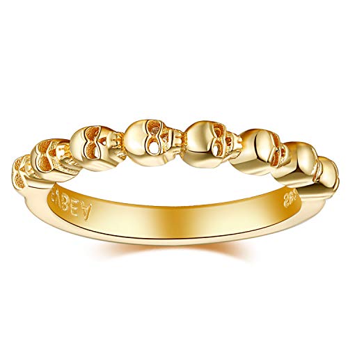 EVBEA Gold Rings for Women Skull Ring Cool Sterling Silver Stackable Knuckle Black Diamond Eternity Rings Dainty Skull Bands Thumb Rings for Teen Girls