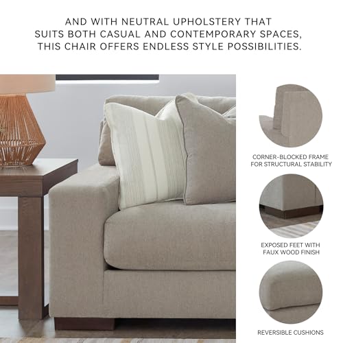 Image of Signature Design by Ashley Maggie Oversized Chair, Cozy Chair and a Half, Plush Chenille, Durable Wood Frame, No Assembly Required, Accent Pillow, For Living Room & Bedroom, Flax Light Gray