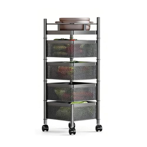 Genérico Cesta Giratoria De Almacenamiento Multicapa,Estante Giratorio Cuadrado For Verduras con Ruedas,Organizador De Almacenamiento For Baño,for Patatas,cebollas Frutas(Black,4 Tiers)